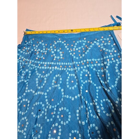Handmade Blue boho midi skirt adjustable tie waist mirror sequins One Size New‎ - Picture 6 of 12